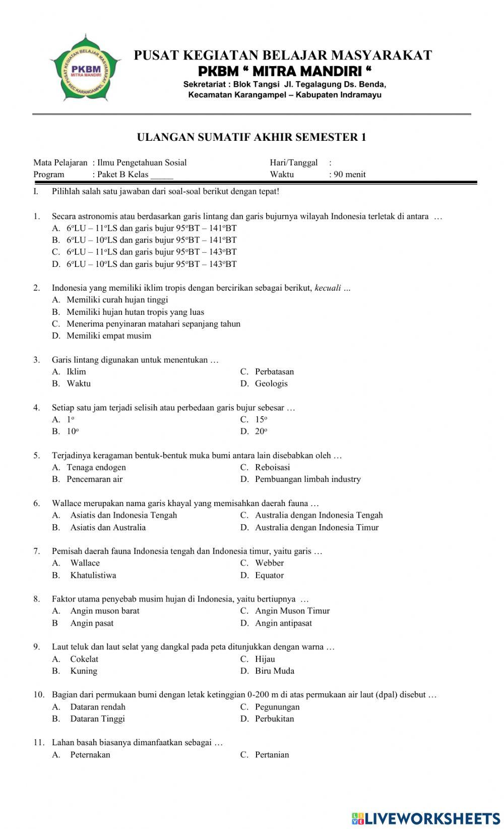Ulangan Sumatif Akhir Semester 1 IPS