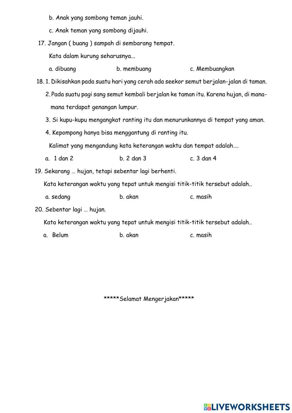 P3 Bahasa Indonesia Evaluation 2 semester 1