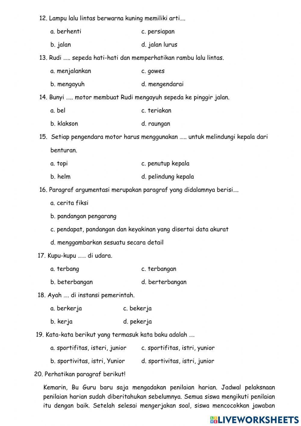 P4 Bahasa Indonesia Evaluation 2 Semester 1