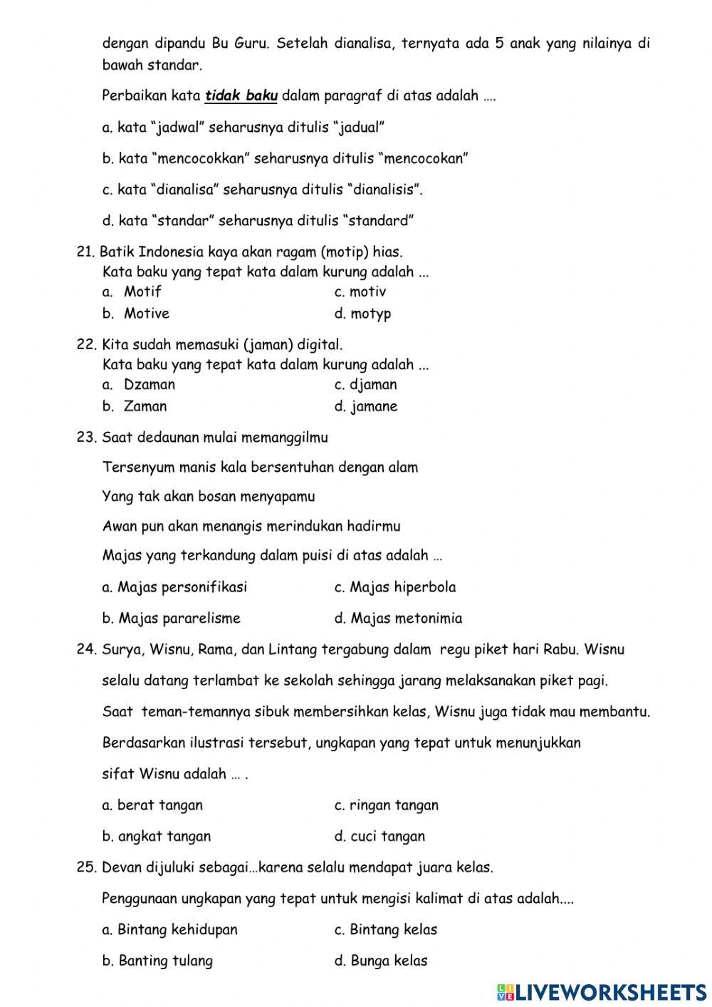 P4 Bahasa Indonesia Evaluation 2 Semester 1