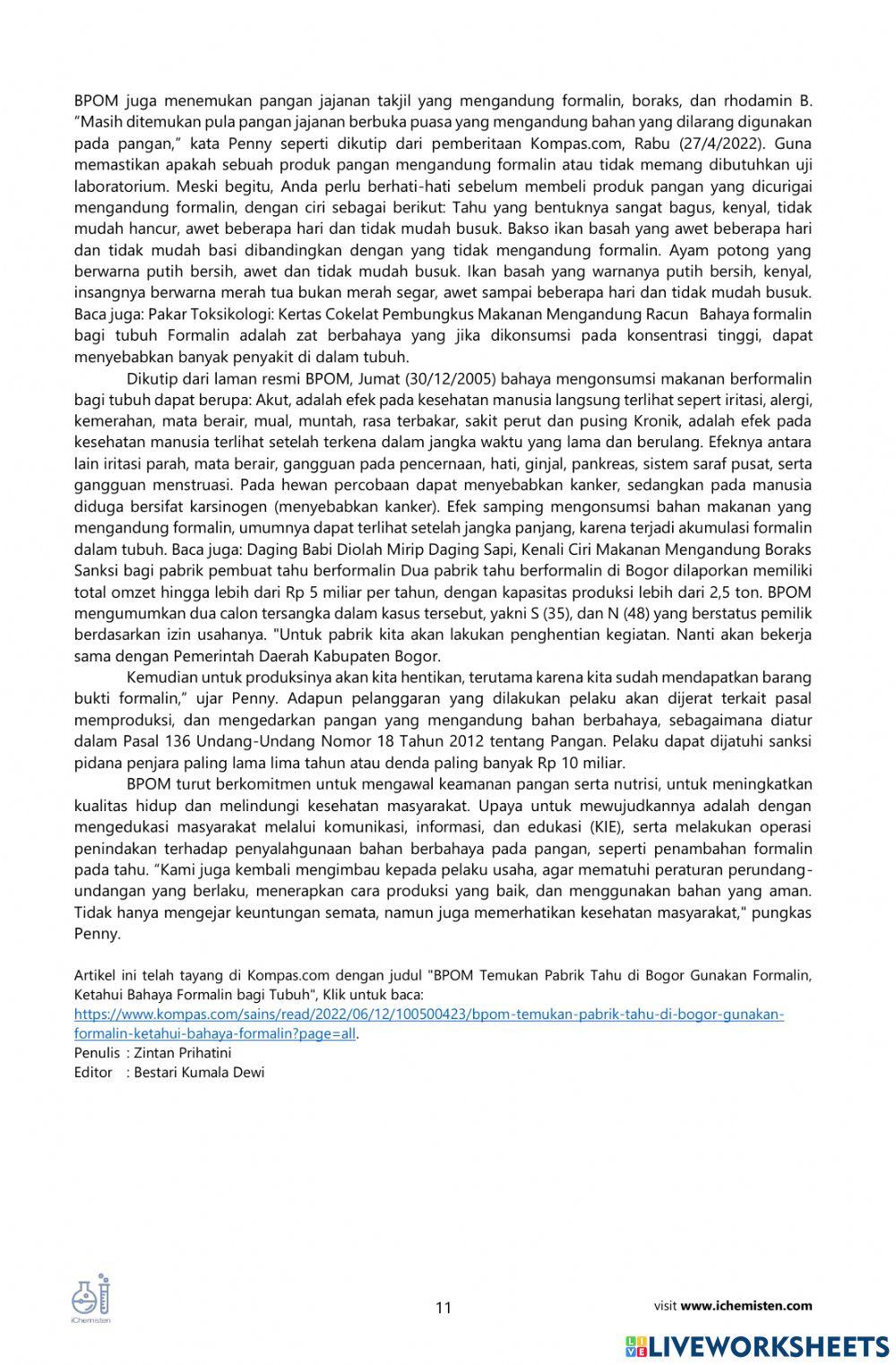 LKPD PBL Aldehida Keton (Investigasi Formalin) Tendika 2022