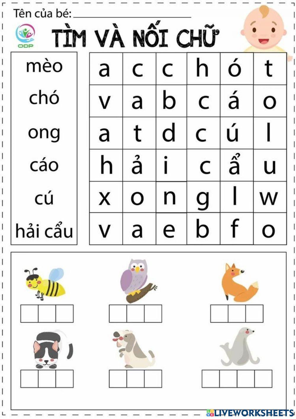 Bé tìm và nối chữ