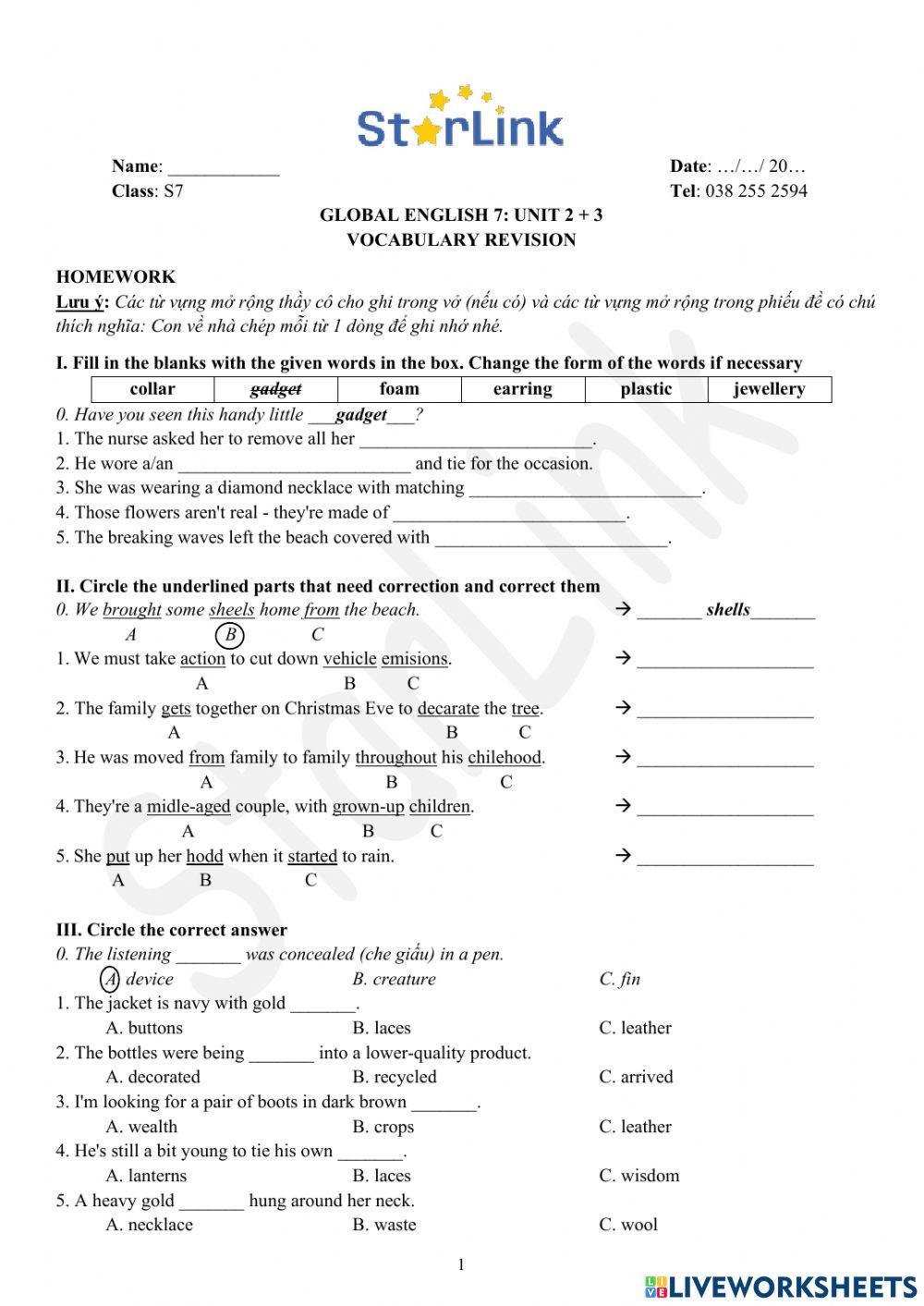 Foreign teacher-S7-WEEK17-U2+3-VOCAB REVISION