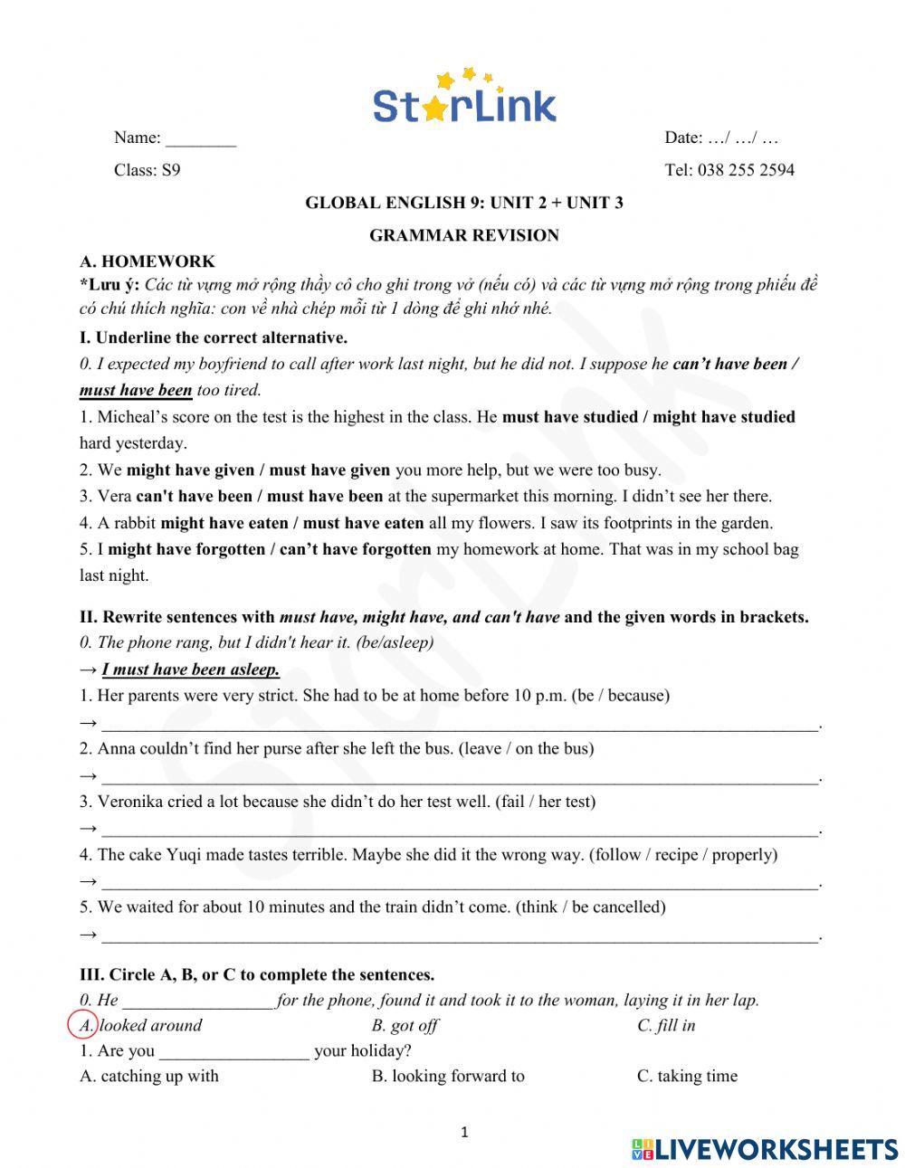 Viet teacher-S9-Week 17-U2+3-Gram revision