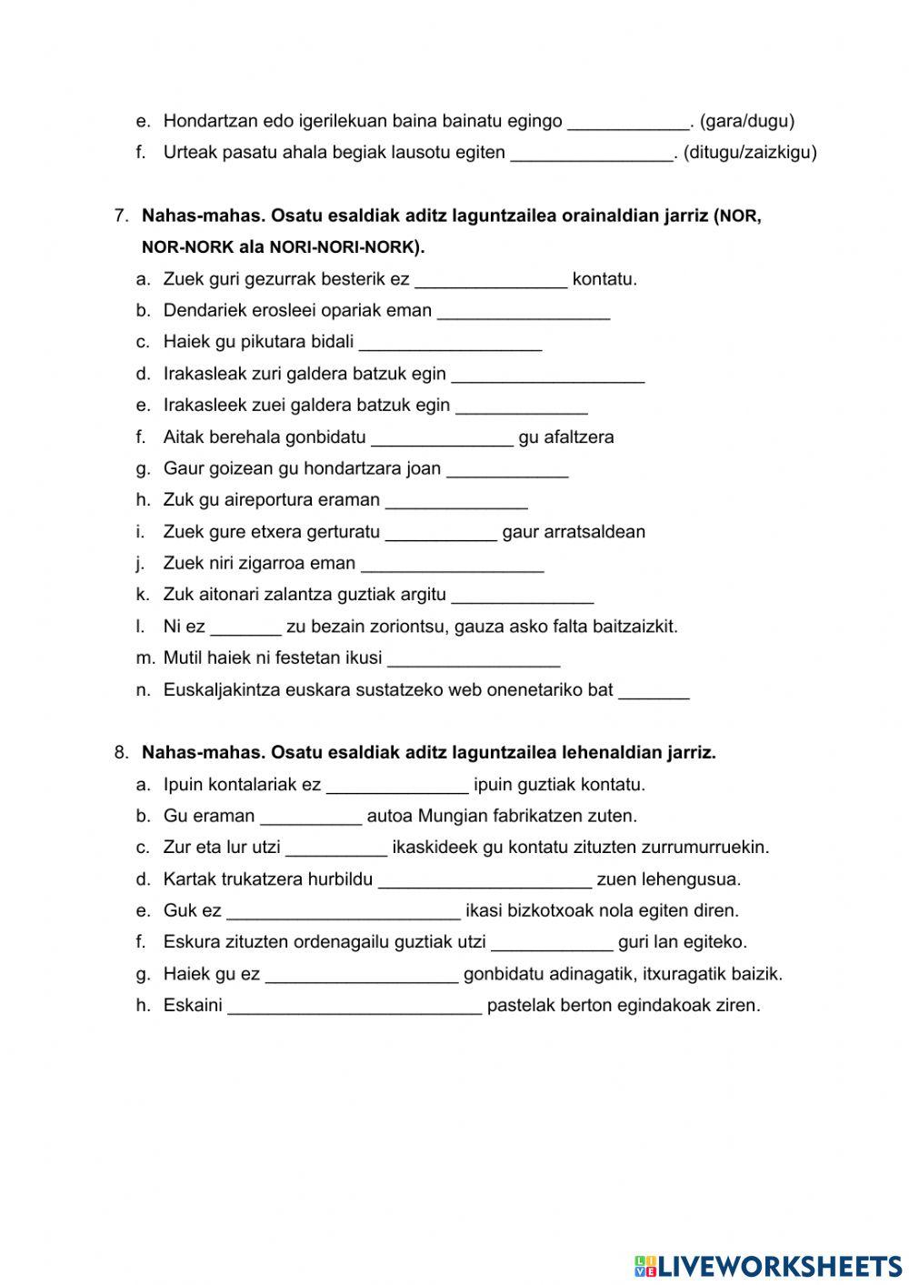 Aditz laguntzailea Indikatiboa