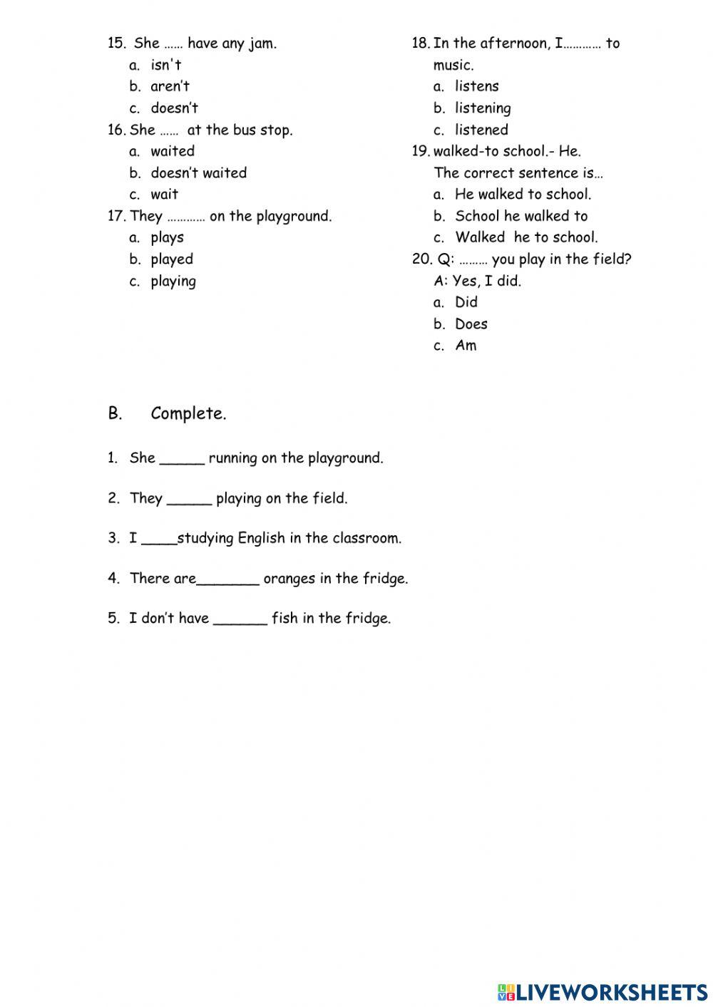 P3 Grammar and Writing Semester 1 test