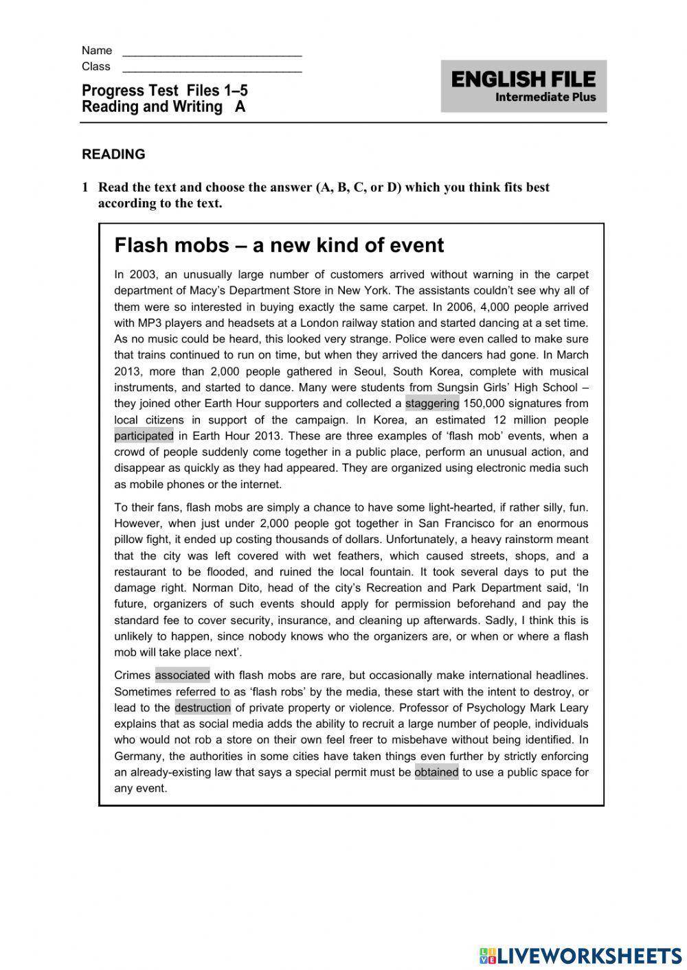 Intermediate Plus Test 1