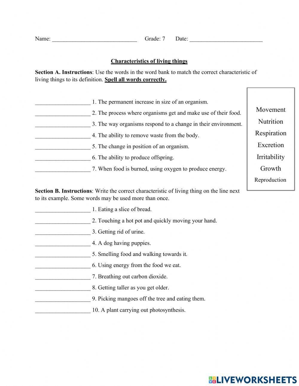 Characteristics of living things