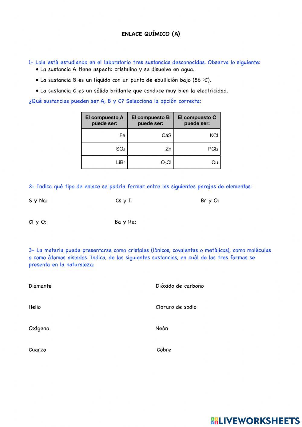 Tipos de enlaces químicos (A)