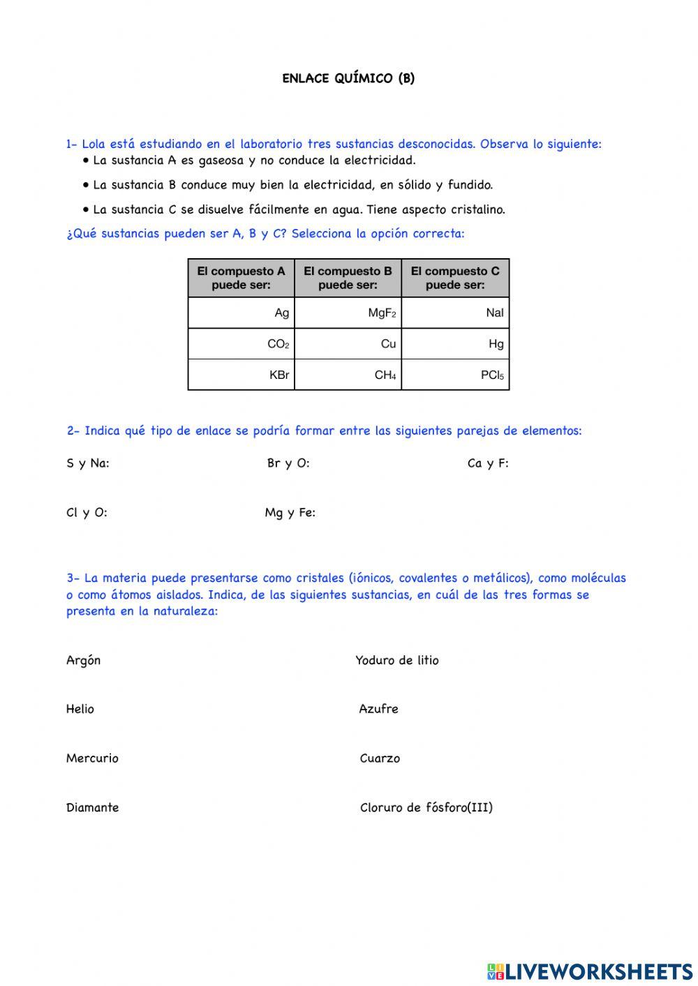 Tipos de enlaces químicos (B)
