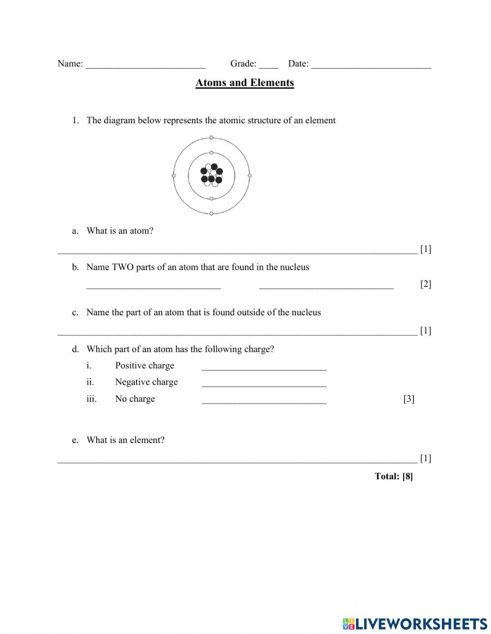 Atoms & Elements worksheet