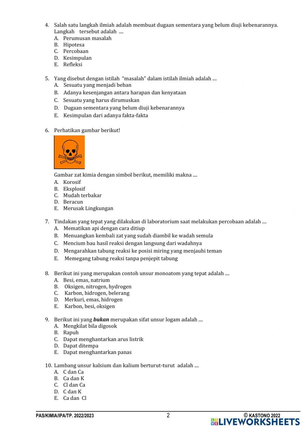 Soal Remedial KImia Kelas XI MIPA