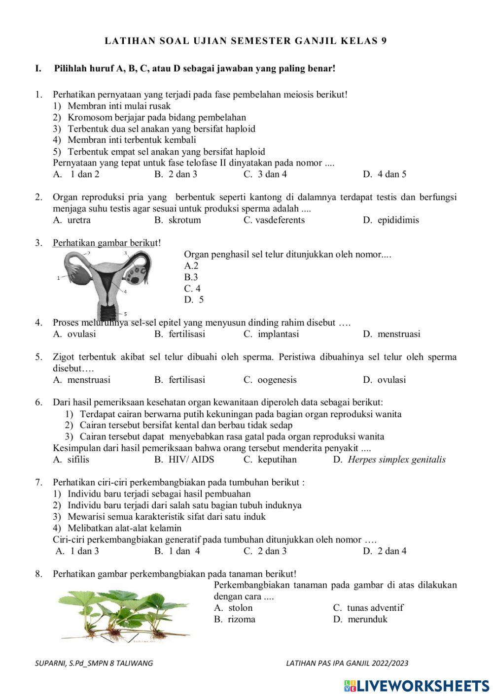 Latihan soal pas ganjil ipa 9