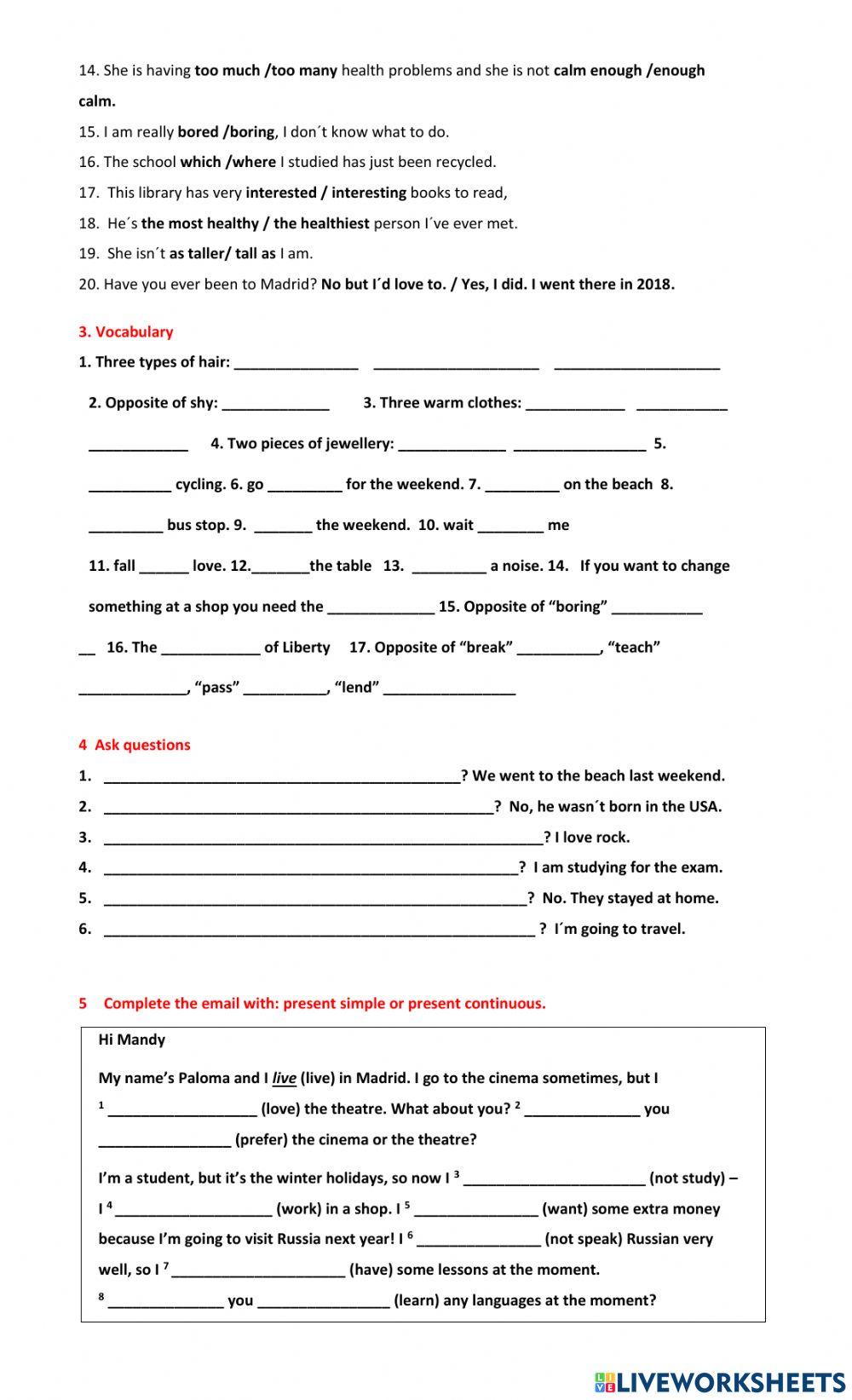 English File - Pre-intermediate - unit 1 to 4