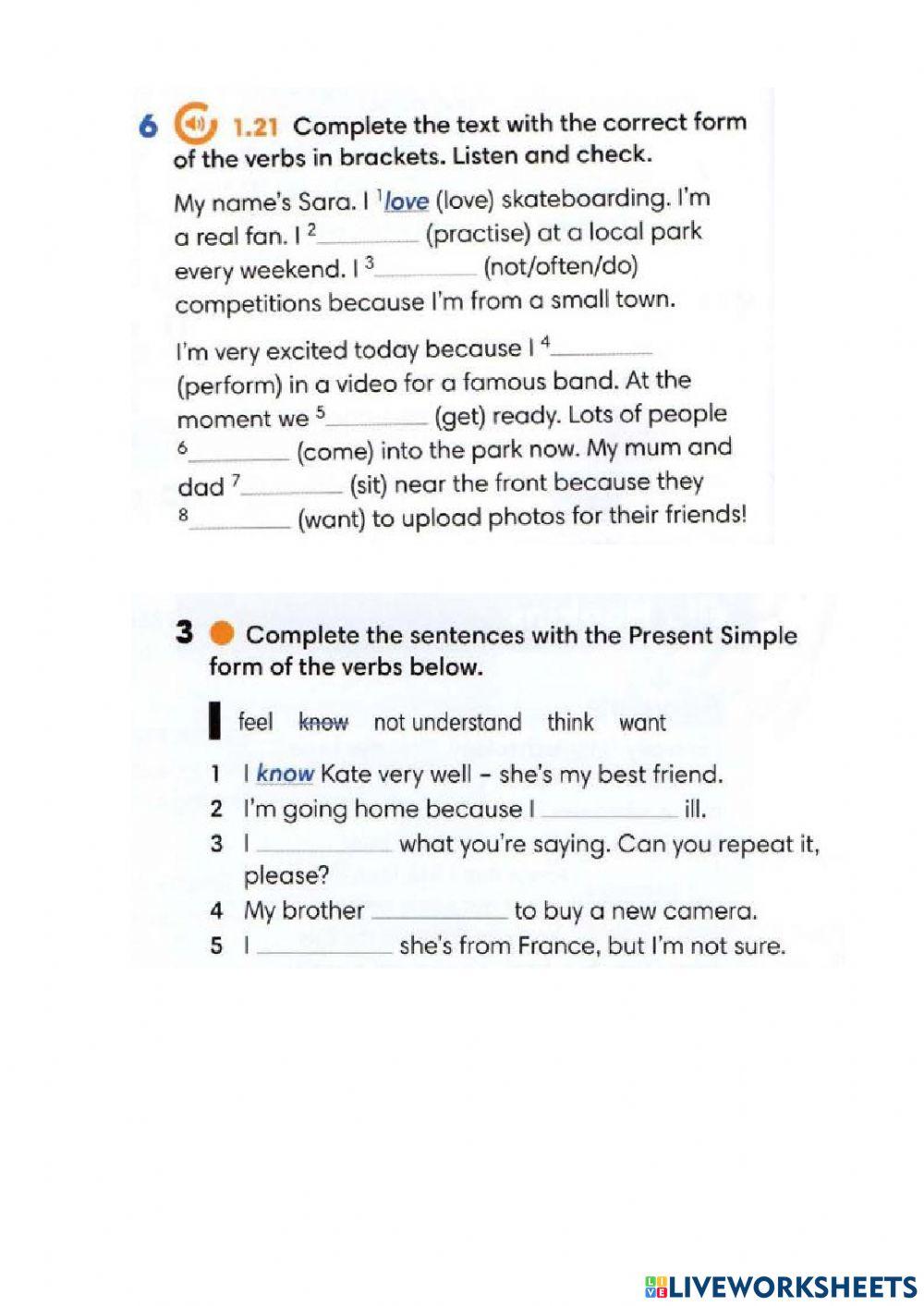 Wider World 3 - Unit 1 - Pesent Simple-Continuous, state verbs