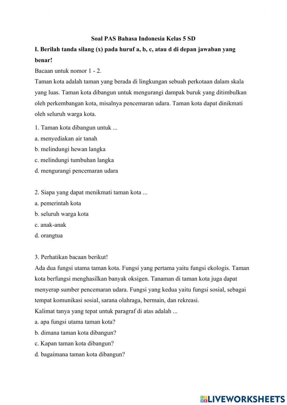 Latihan Soal Bahasa Indonesia Kelas 5
