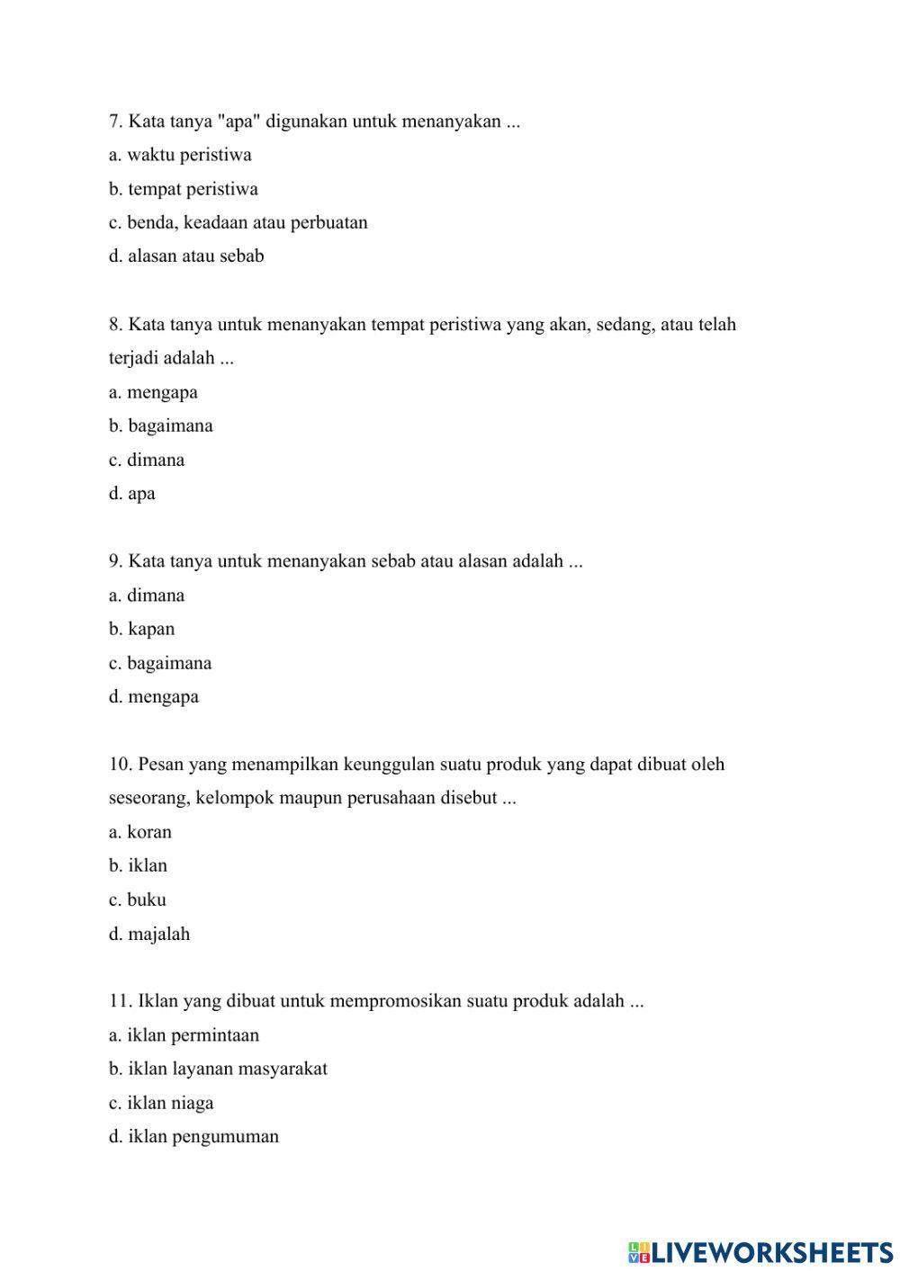 Latihan Soal Bahasa Indonesia Kelas 5