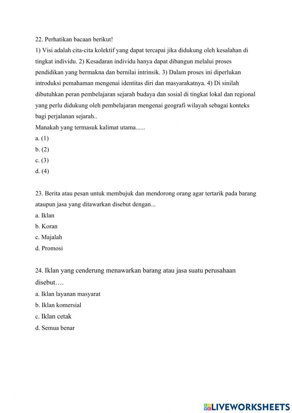 Latihan Soal Bahasa Indonesia Kelas 5