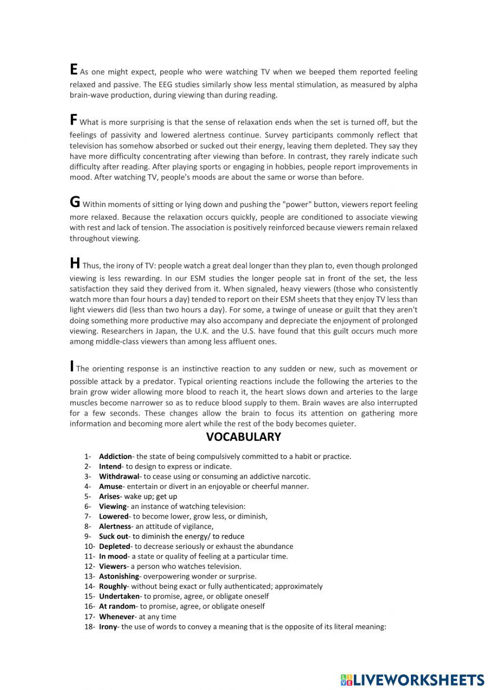 Reading Comprehension: Television Addiction