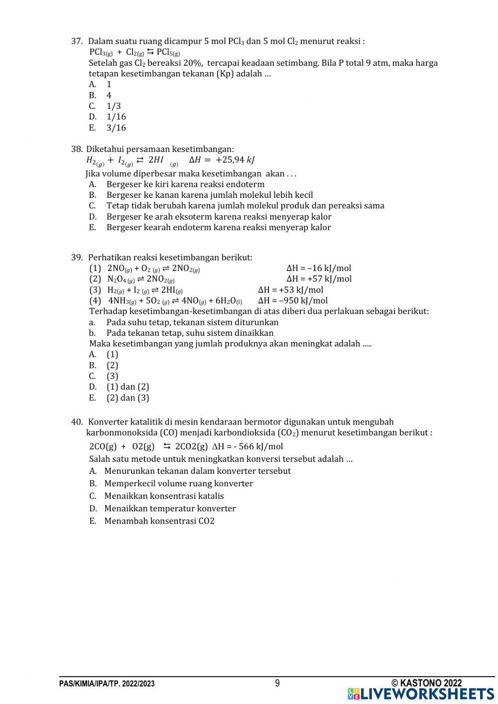 Soal Remedial PAS Kimia kelas XI