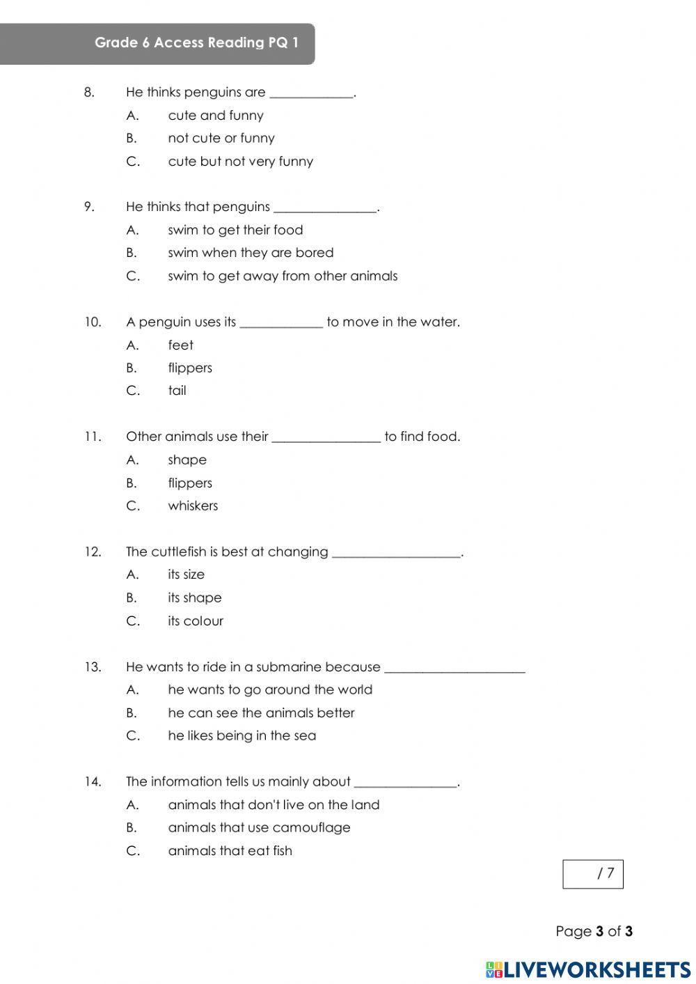 G6 Access Reading Exam Practice T1