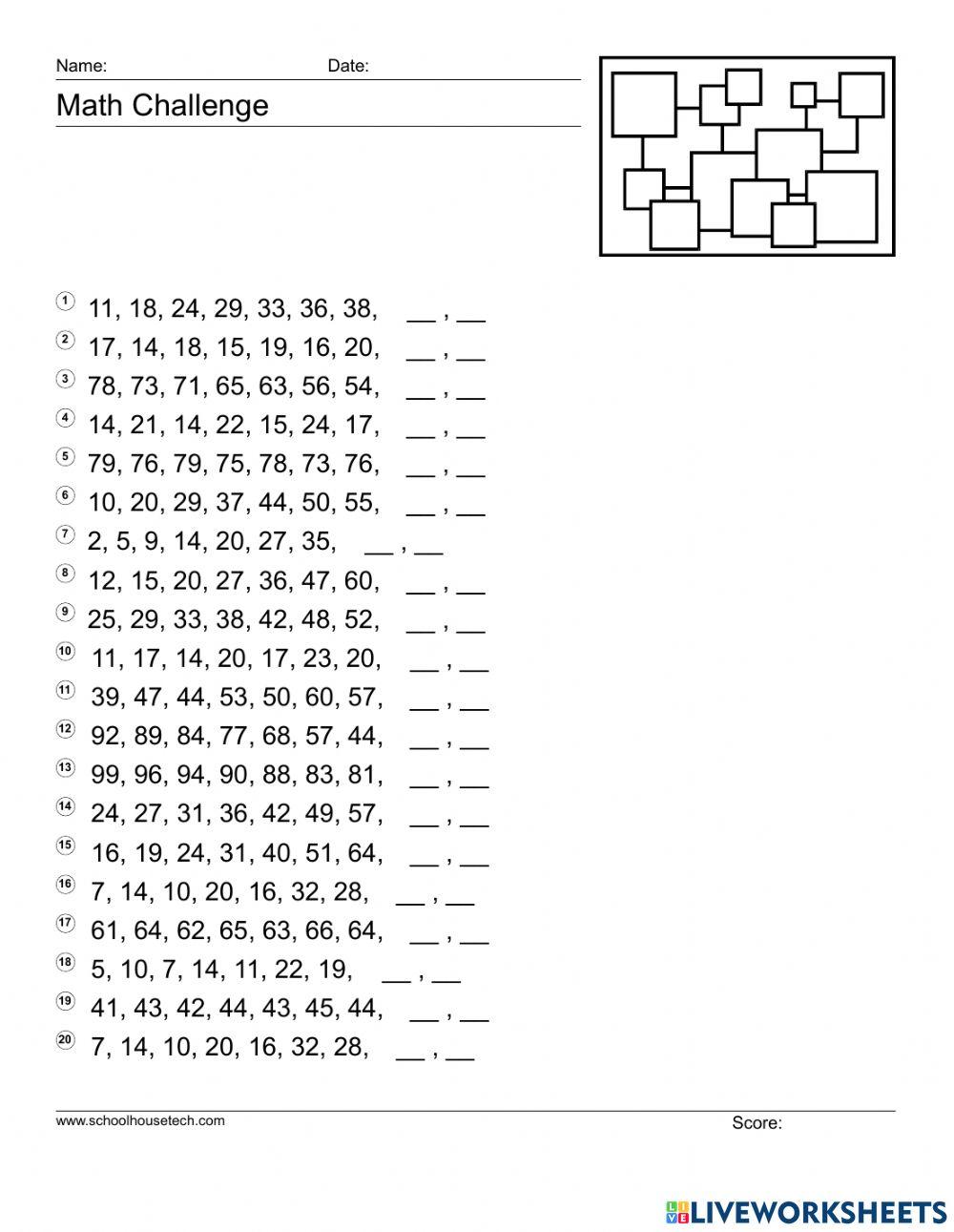 WW Number patterns Hard 2234560 | alloamaths
