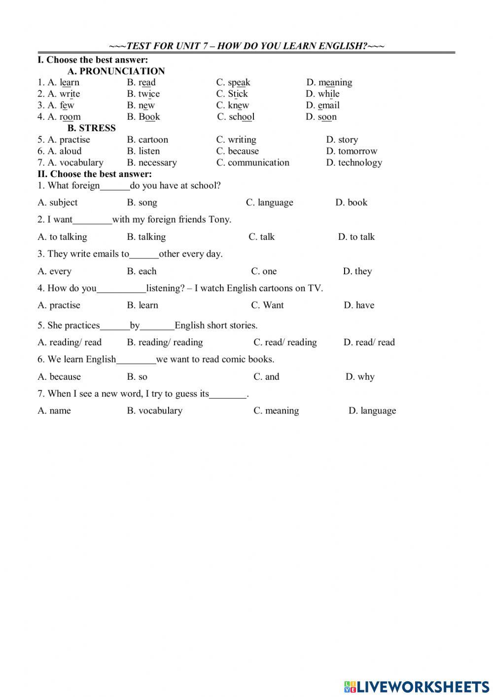 TA5. test for unit 7