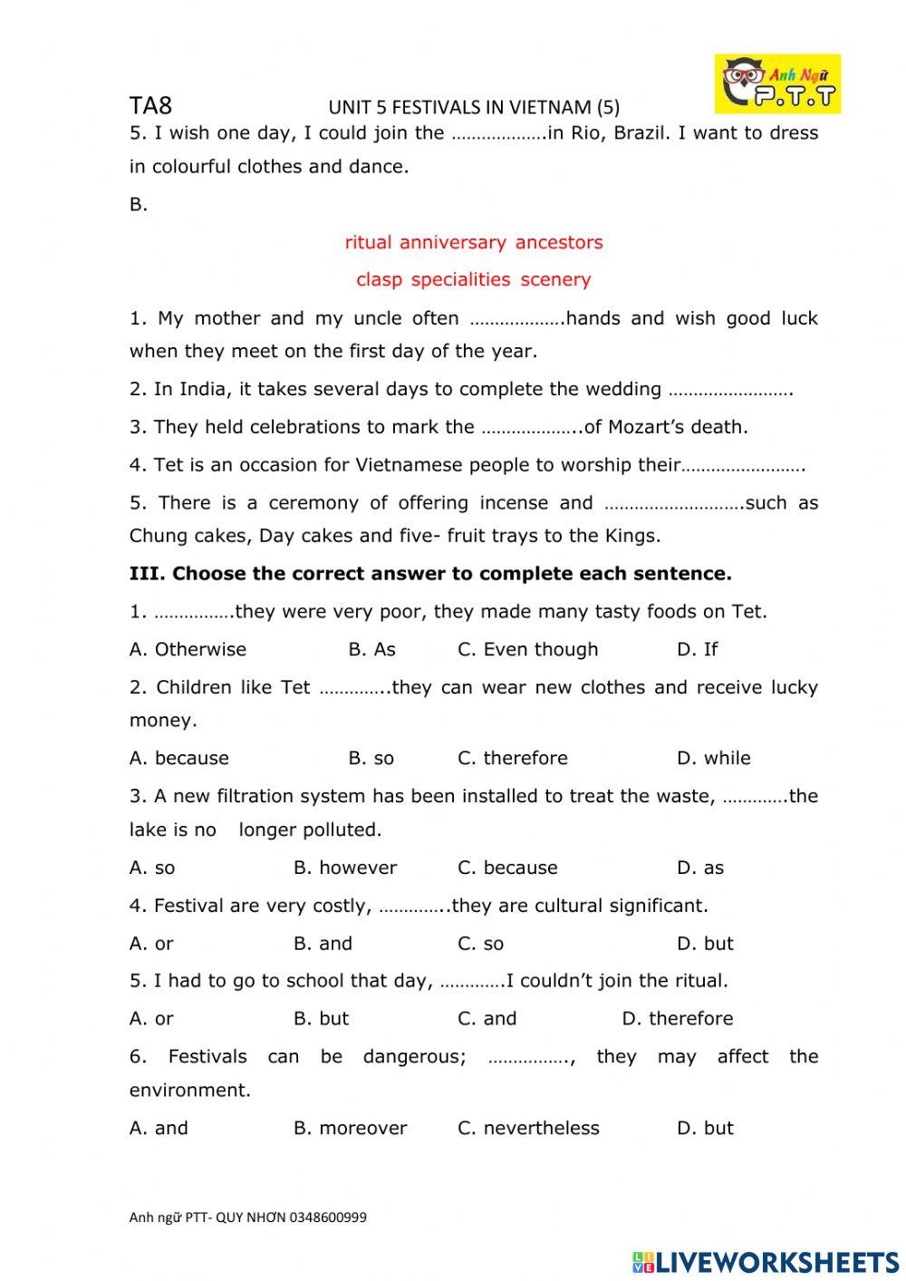 Ta8 unit 5 festivals in vietnam- p5