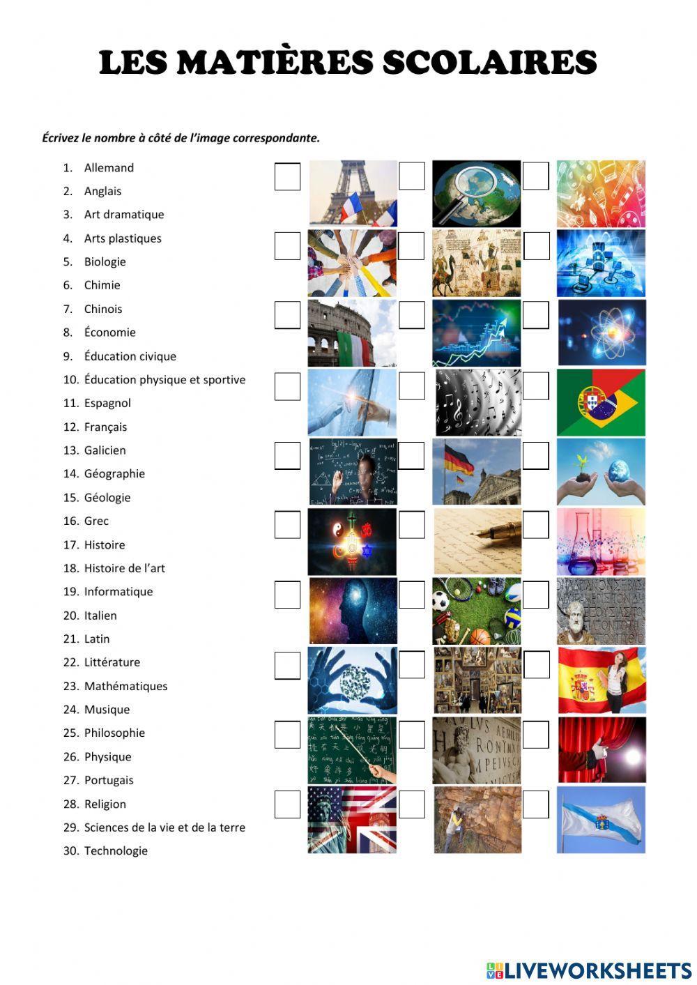 Les matières scolaires