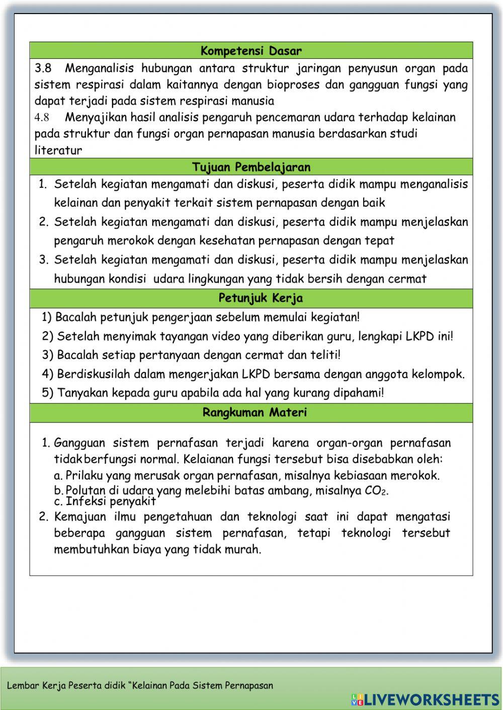 LKPD Kelainan Pada Sistem Pernapasan