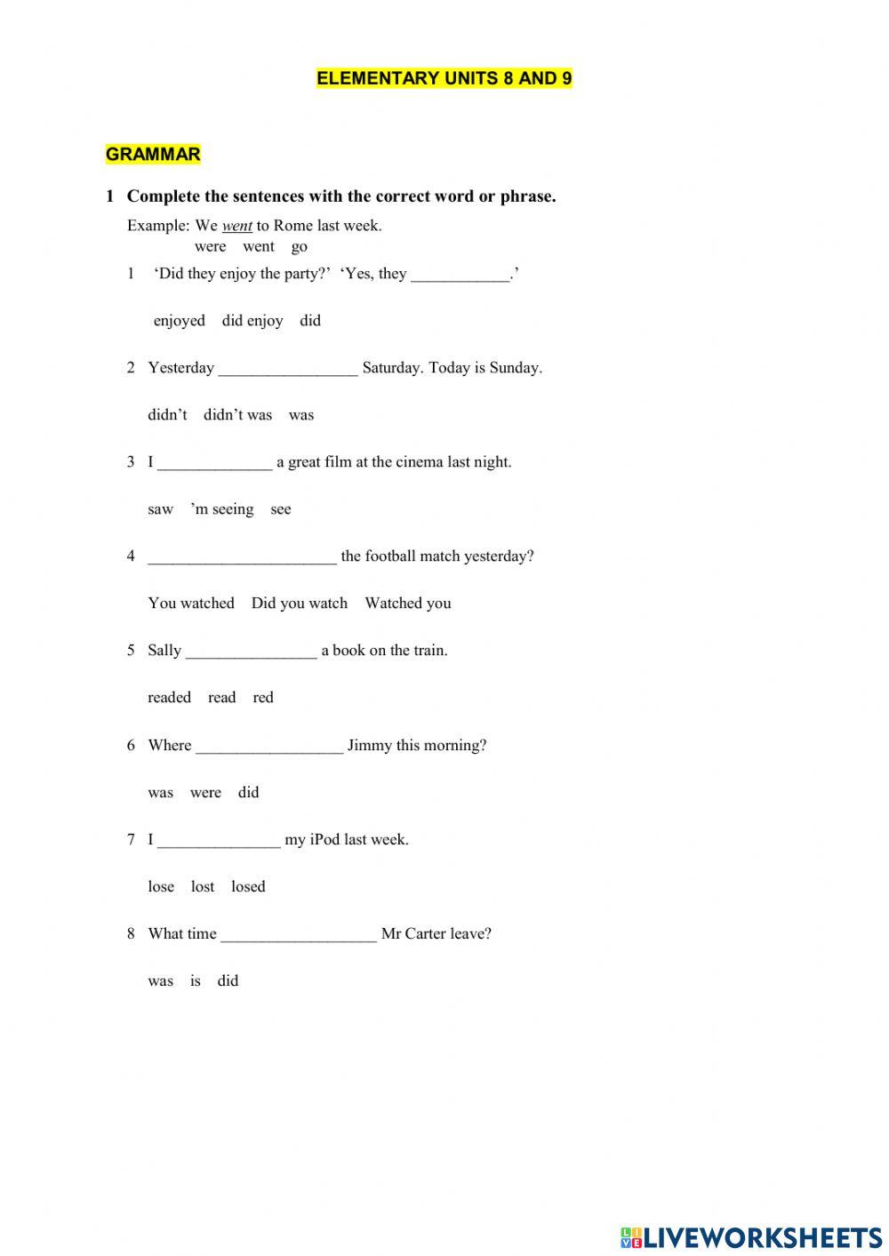 Elementary test unit 8 and 9