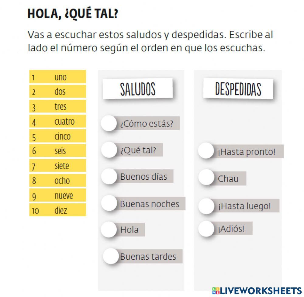 A1 Saludos y despedidas worksheet Live Worksheets