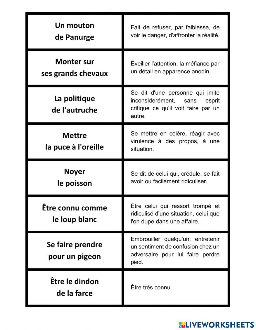 Expressions Imagées - animaux