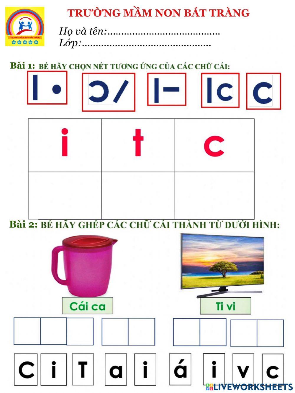 Phiếu bài tập chữ cái 5-6 tuổi- MN BÁT TRÀNG