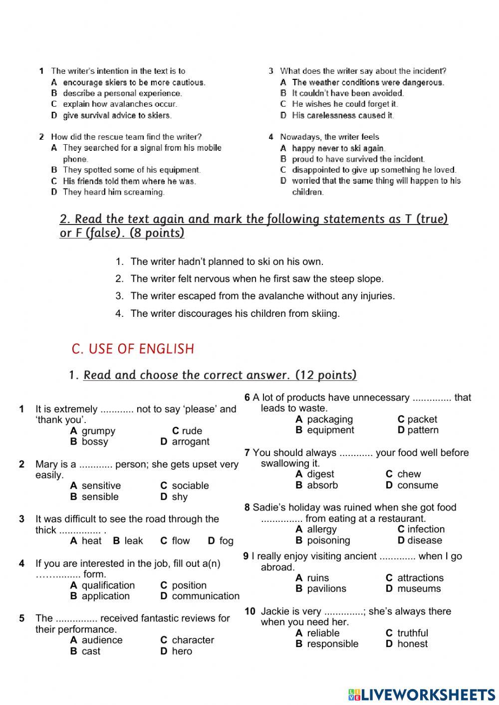 Final Exam - Pre-first