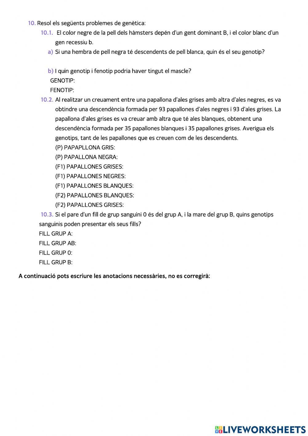 Herència i genètica: exercicis teòrics i pràctics