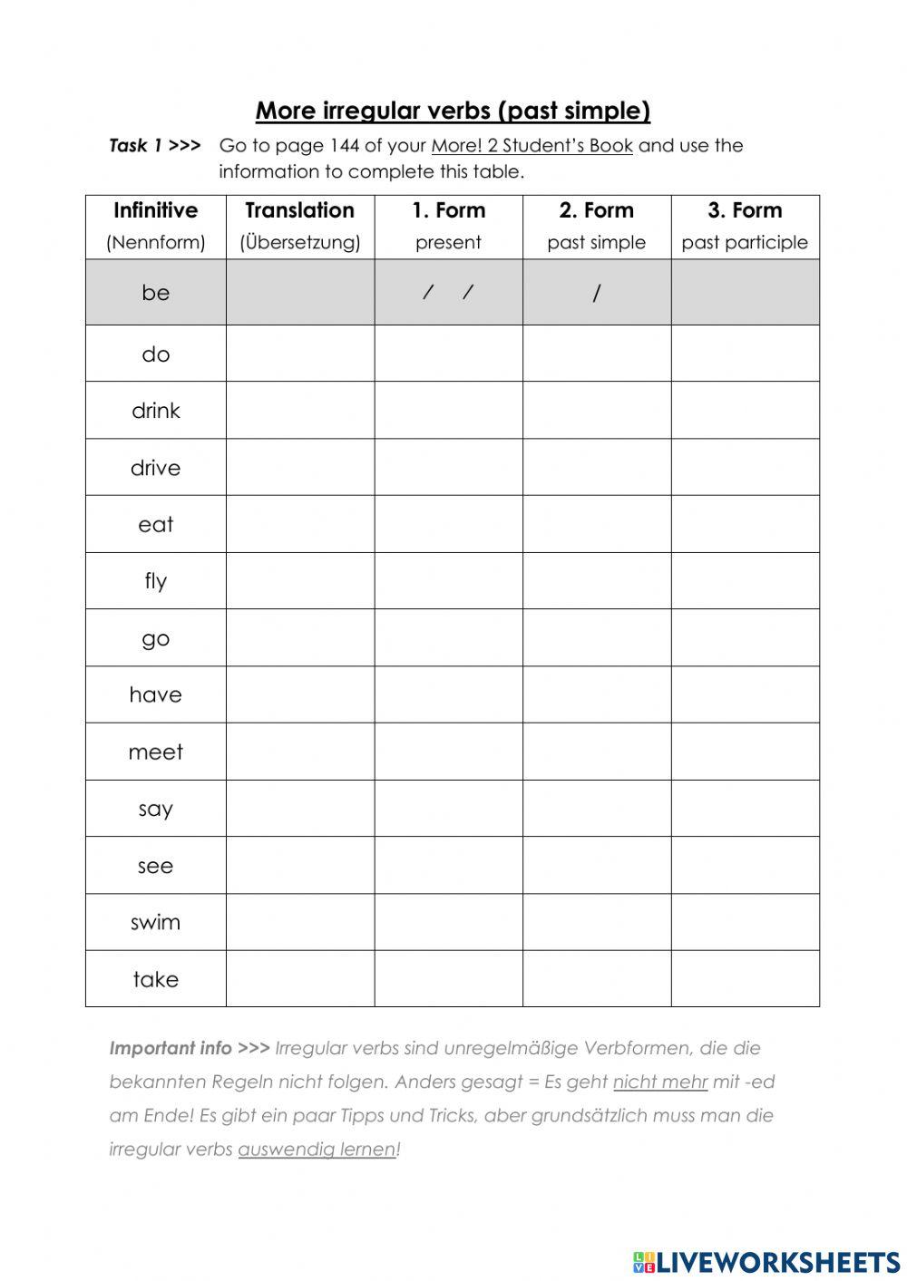 Irregular Verbs 2nd Exam