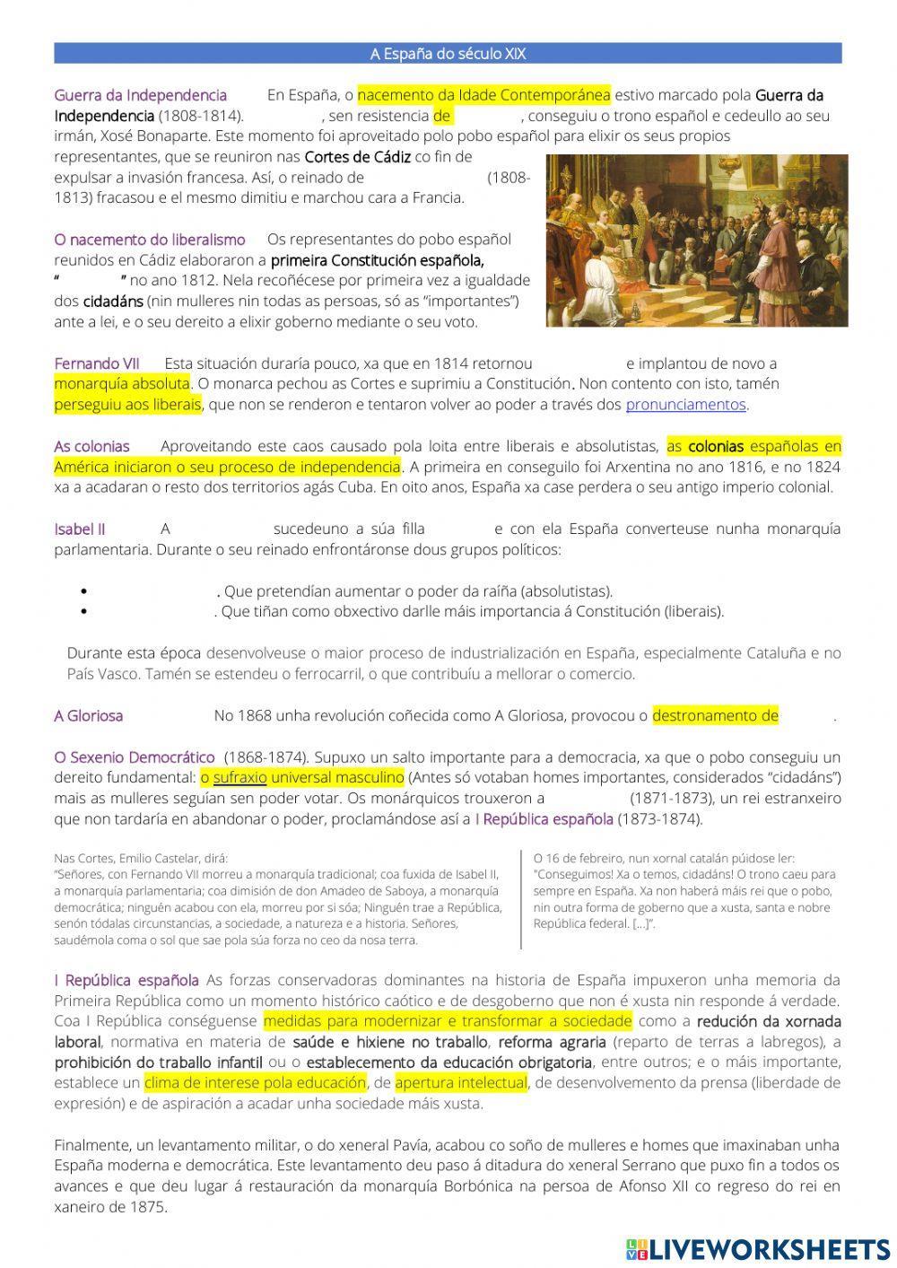 Idade Contemporánea, SXIX en España
