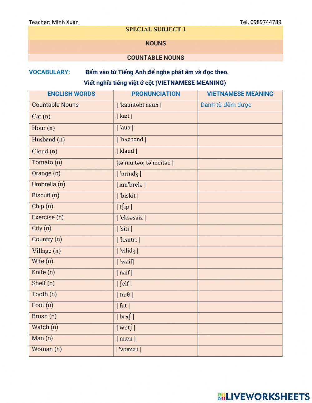 NOUNS- countable nouns