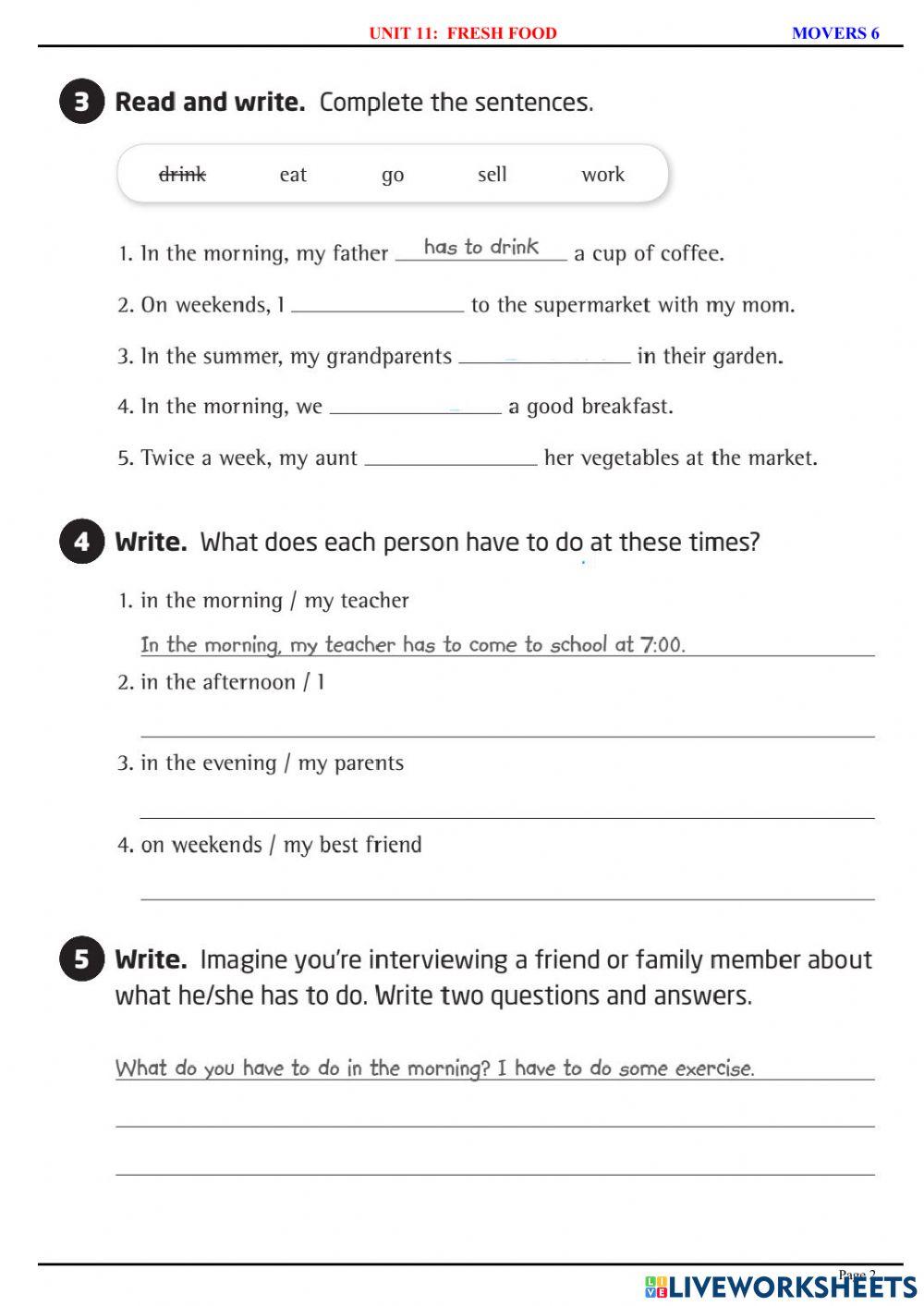 Movers 6 - U11 - Grammar Practice 1