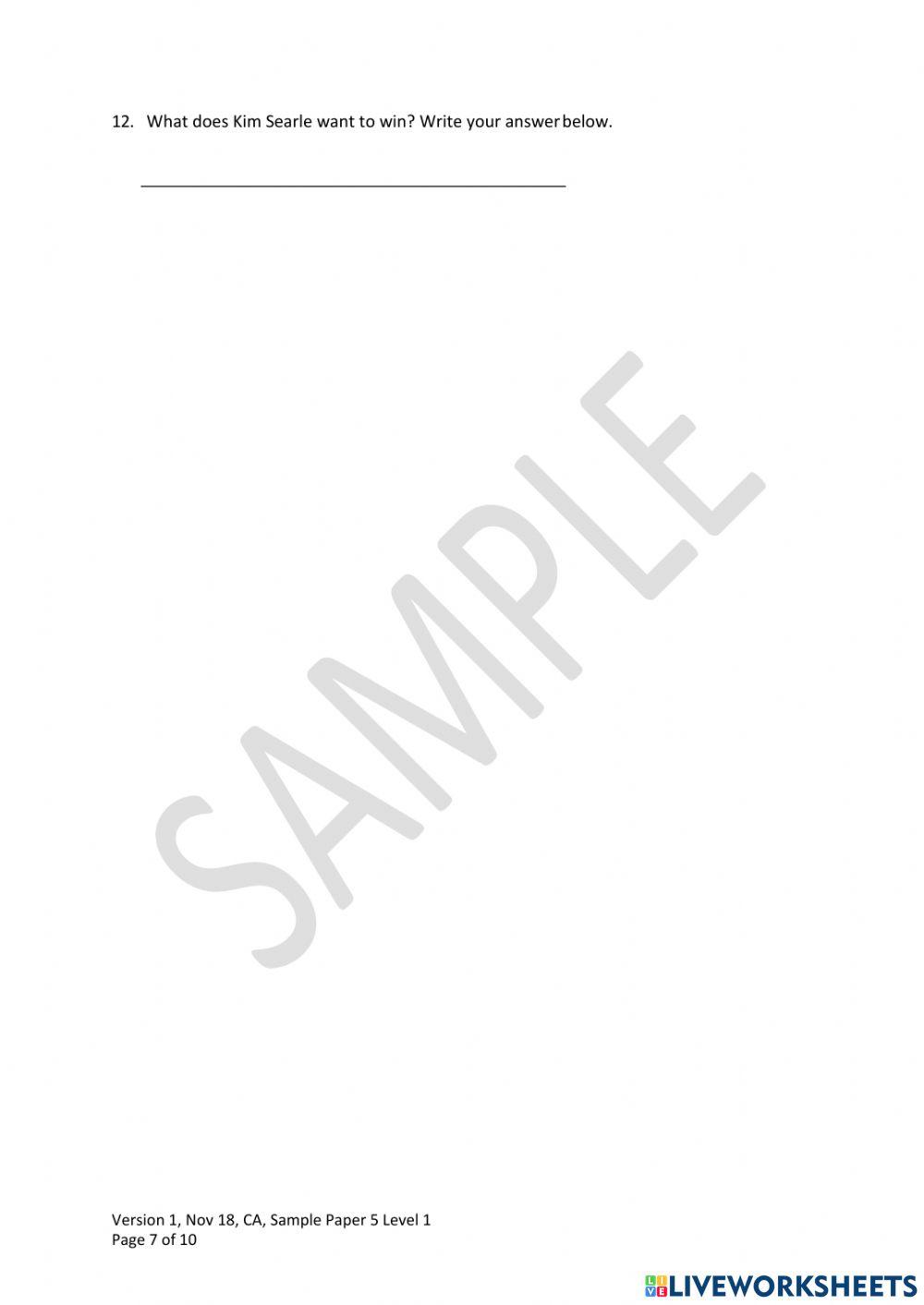 ESB ESOL Reading Exam D Level 1