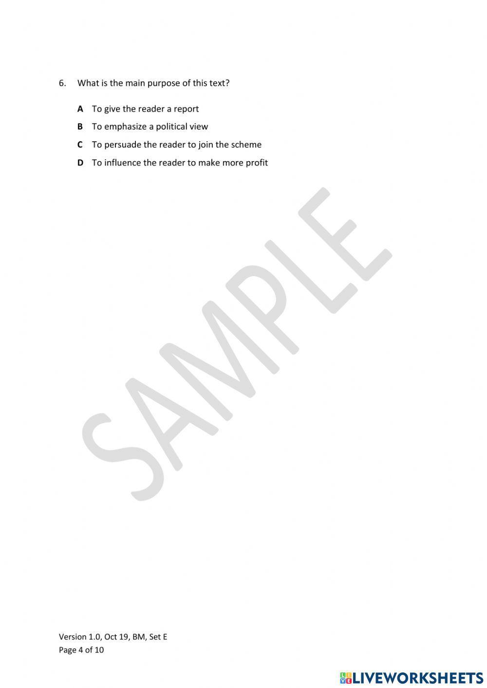 ESB ESOL Reading Level 1 Test E