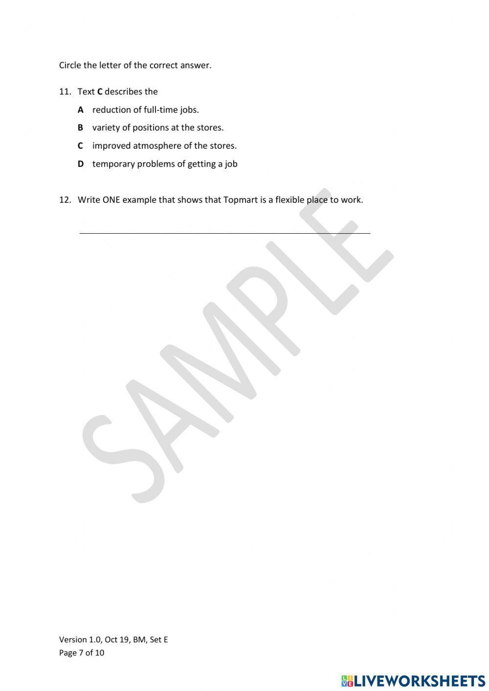 ESB ESOL Reading Level 1 Test E