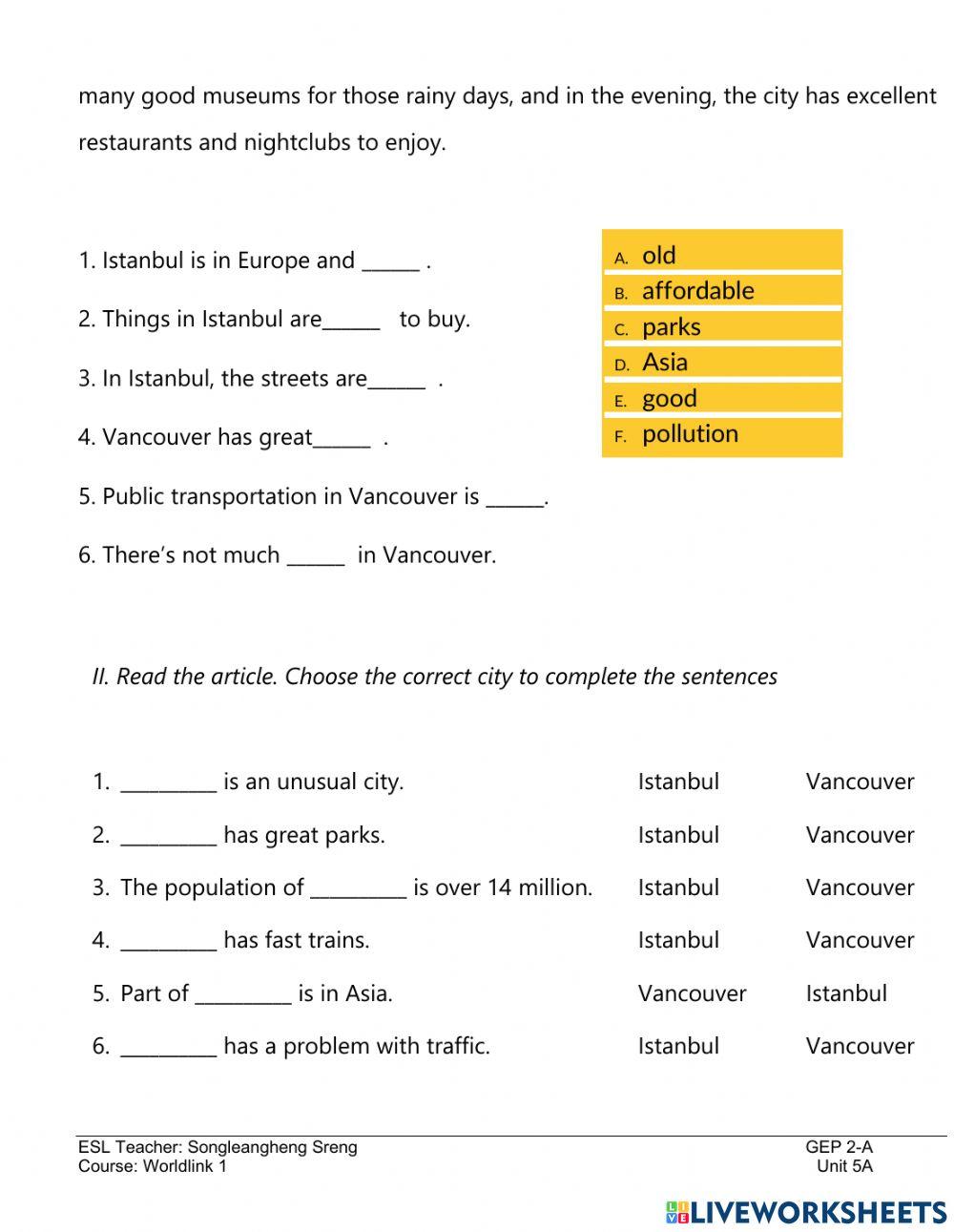 WL1 3rd Ed Quiz 4 Reading U7B