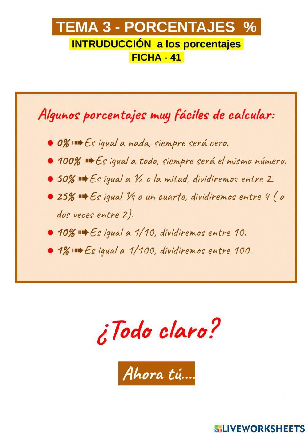 Calcula porcentajes sencillos