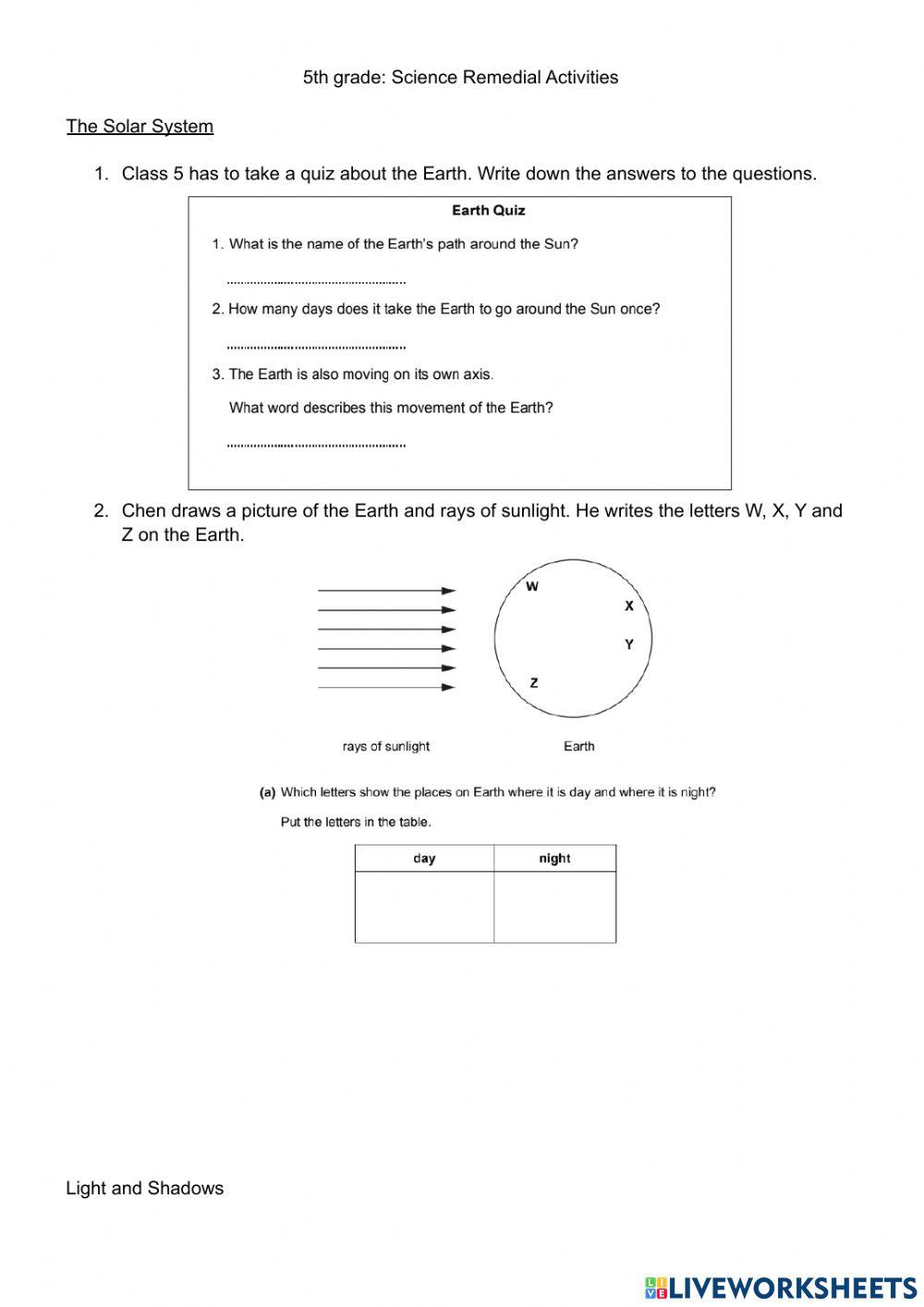 5th grade Remedial Activities