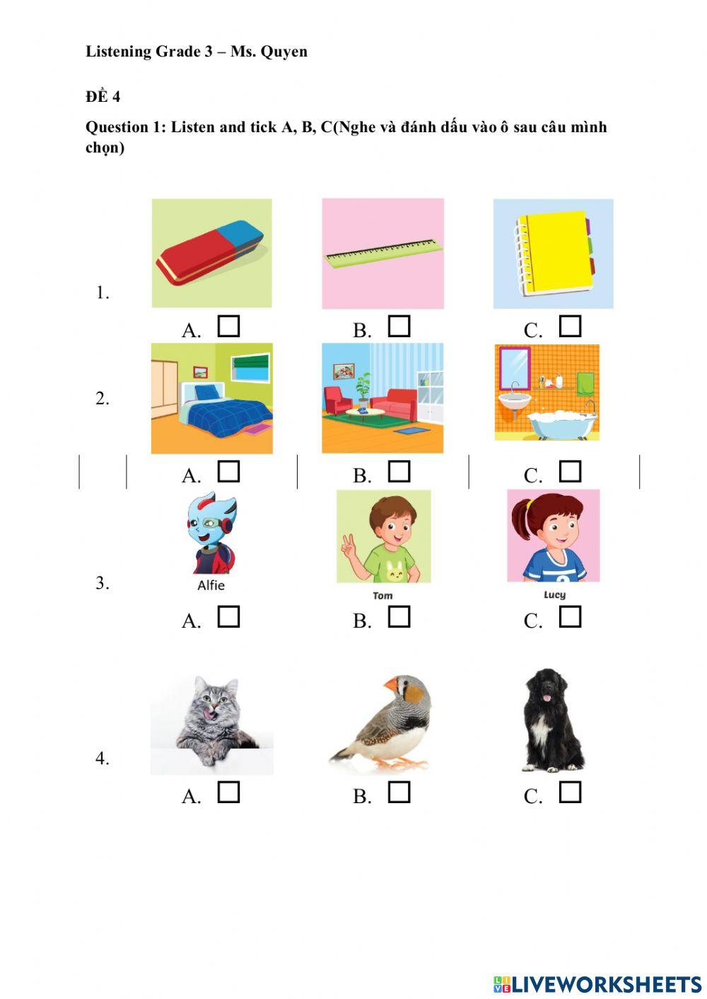 Listen and tick grade 3 review semester 1