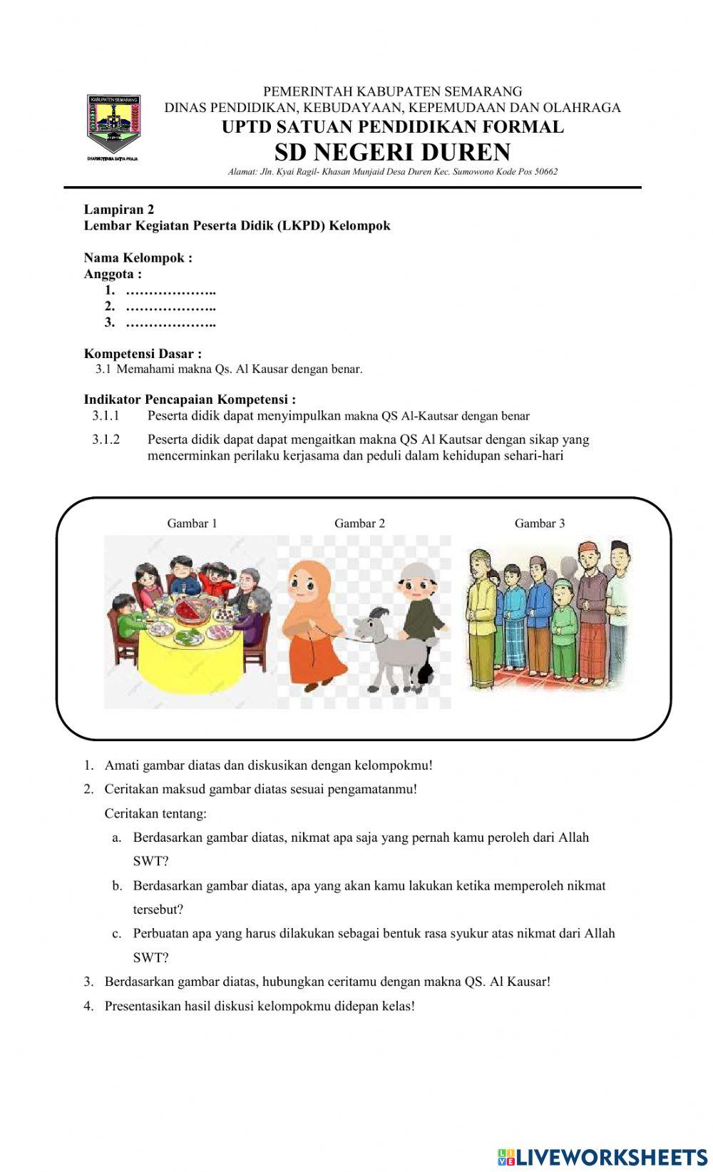 LKPD TOPIK NIKMAT ALLAH TERKAIT MAKNA AL KAUTSAR