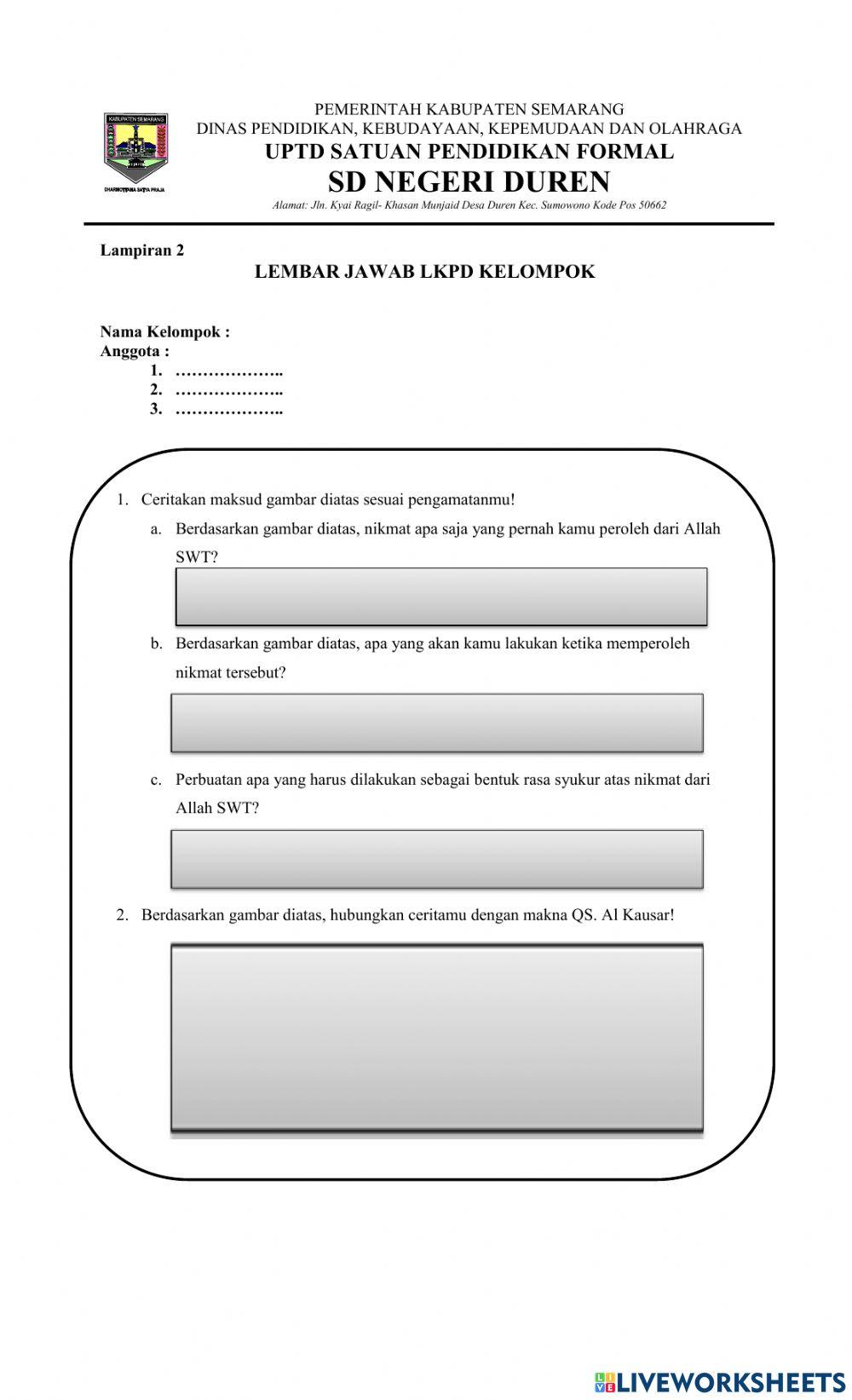 LKPD TOPIK NIKMAT ALLAH TERKAIT MAKNA AL KAUTSAR