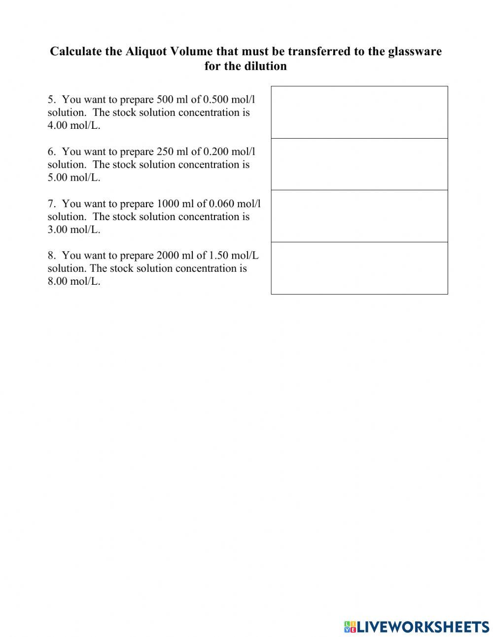 Making Dilutions worksheet Live Worksheets Making Dilutions worksheet Live Worksheets